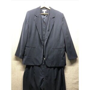 Amanda Smith Woman 3 Piece Suit 20W Blue White Stripe Plus Size Career NWT
